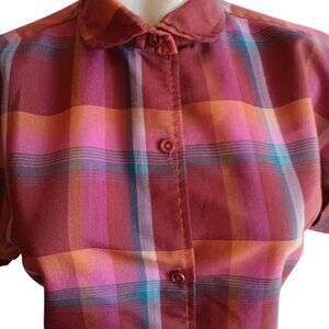 Vintage Womens Top Small 1970s Cottage Core Shirt Fall Rustic Plaid Spare Parts